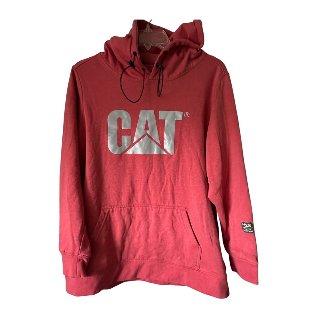CAT Caterpillar Logo Graphic Hoodie Sweatshirt Pullover Pink Large
